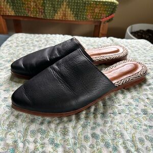 Black Leather Mules